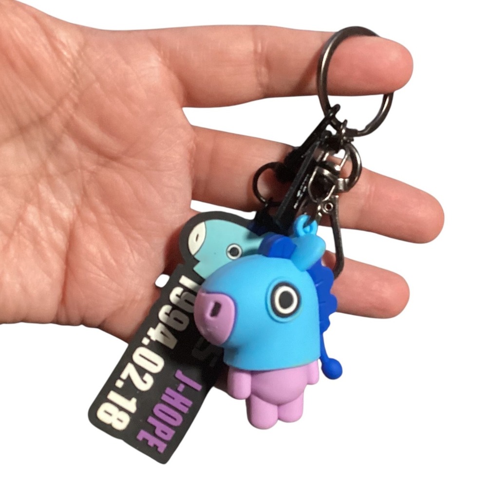BT21 Mang Keychain BTS J-Hope Name Tag 1994.02.18 Blue Purple Rubber Bag Charm